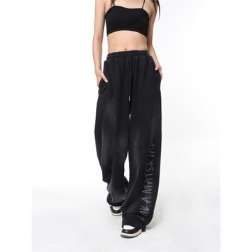 oversize美式復古褲子擦臟廢土風涂鴉運動衛褲男女春季新款休閑褲