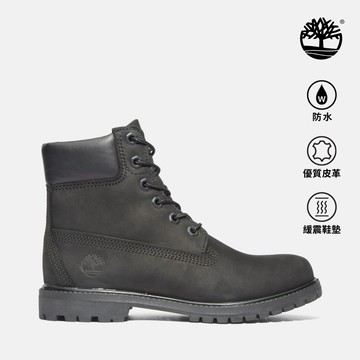 Timberland 女款黑色絨面厚領綁帶防水六吋靴|8658A001