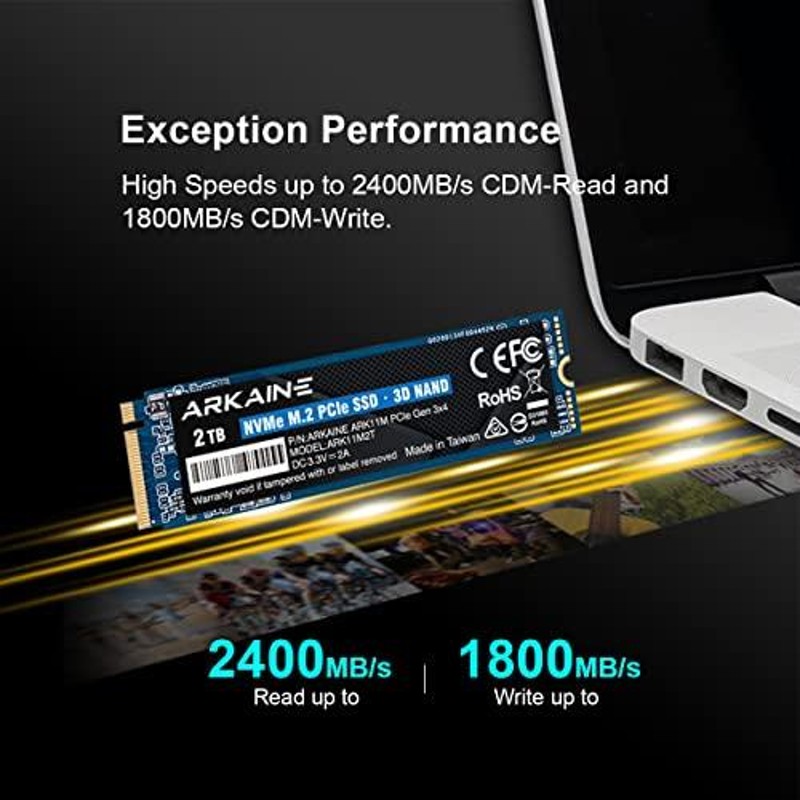 ARKAINE SSD 2TB PCIe Gen 3.0×4 NVMe M.2 2280 内蔵 SSD - ARK11M2T