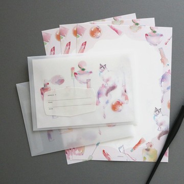 化妝品與貓咪的信紙組