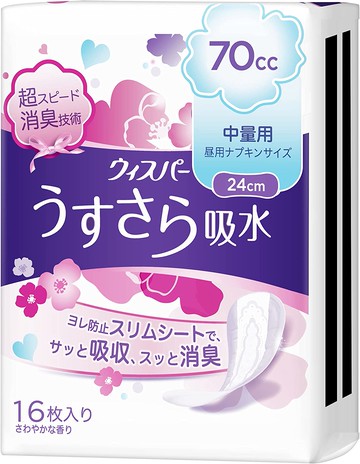 P&G Japan Whisper Lightly Absorbent Women\'s Absorbent Napkins 70cc Safe for Medium Flow 16 Pieces 24