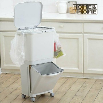 【日本RISU】( H&H系列)直立雙層分類附輪(單蓋)式垃圾桶 45L