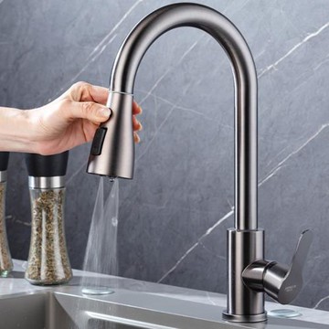 【LEZUN/樂尊】可旋轉可抽拉伸縮式廚房水龍頭——電鍍標准款(304不鏽鋼/水龍頭/廚房水龍頭/冷熱水龍頭)