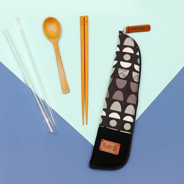 獨創布花 棉麻餐具袋::黑水玉:: (水玉迷宮)環保餐具/畢業季