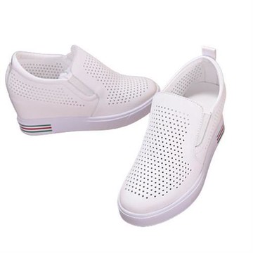 【Taroko】極簡態度圓頭坡跟鏤空真皮增高休閒鞋(4色可選)