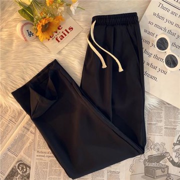 夏季小西褲男垂感簡約百搭運動褲日系松緊腰寬松直筒九分休閑褲子