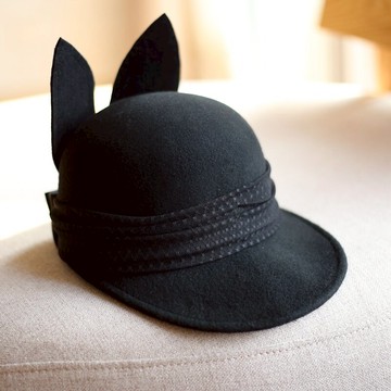 可愛兔耳朵羊毛呢女蝴蝶結棒球帽馬術帽氈帽冬季帽子女韓版潮百搭1入