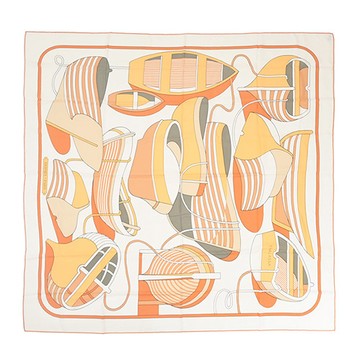 Hermes 愛馬仕 Thalassa 140 手工捲邊喀什米爾與真絲混紡方巾(橘色/灰色/白色)_廠商直送