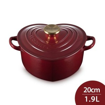 Le Creuset 愛心鑄鐵鍋 20cm 1.9L 醇酒紅 金頭 法國製 愛心鍋 湯鍋 燉鍋 (電磁爐 IH爐可用)