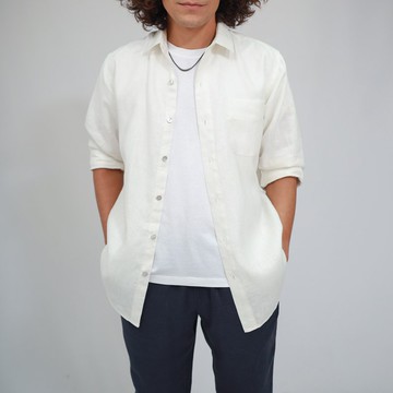 男襯衫, 亞麻襯衫, 長袖, 白色, 霧面