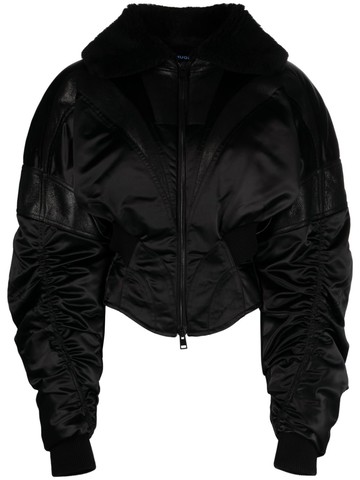 Mugler - corset-style draped bomber jacket - women - Recycled Nylon/Polyester/Polyamide - 36 - Black