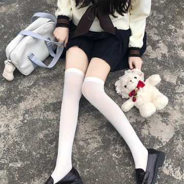 Jk卡哇伊cosplay日係時尚襪子可愛性感絲絨洛麗塔中筒襪純色及膝高筒襪
