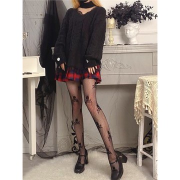 Miub 暗黑帥氣骷髏頭 黑漁網襪朋克風夜店小網眼連褲襪鏤空性感女