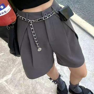爆款直降價 休閒短褲 西裝褲 闊腿短褲 A字短褲 2026夏季灰色西裝短褲女高腰寬鬆顯瘦a字休閒中褲黑色直筒五分褲
