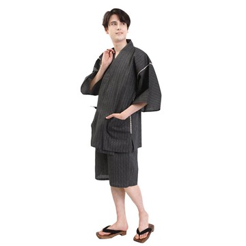 日本 和服 男士 綿麻 甚平 休閒服 睡衣 成套組 M L LL wn13