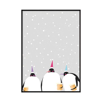 醉醺醺的企鵝三兄弟 畫作  42 x 59.4cm  黑色