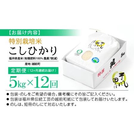 ふるさと納税 米 定期便 ≪12ヶ月連続お届け≫ 特別栽培米 コシヒカリ 5kg × 12回 令和5年産 新米 福井県産 [.. 福井県越前町