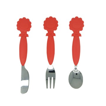 MARCUS＆MARCUS - 動物樂園不鏽鋼刀叉匙三件組-獅子(紅)