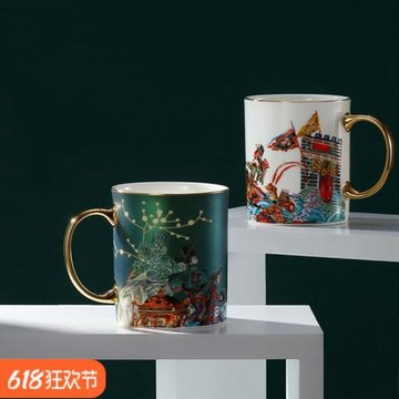 木蘭出嫁中國風情侶馬克杯帶茶漏結婚骨瓷對杯彩繪創意水杯禮盒裝
