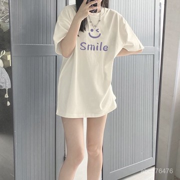 免運 TW純棉服飾 100%純棉 短袖T恤女夏季 新爆款寬鬆垂墜慵懶感學生
