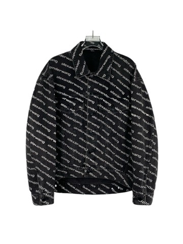 (M) alexander wang 棉質logo字母彈幕滿印翻領單排扣長袖牛仔外套