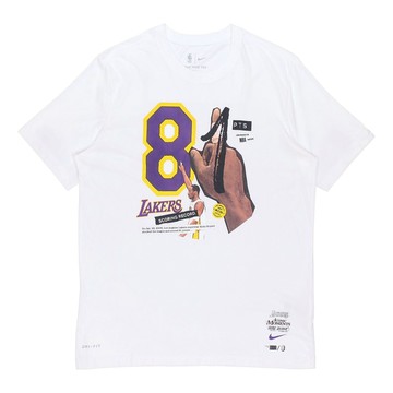 Men's Nike Kobe 81 Commemorate Printing Quick Dry Short Sleeve White T-Shirt
