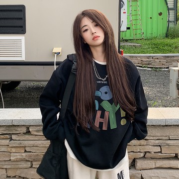 【🍒櫻桃大尺碼】M-3XL 大尺碼大學T 大碼多巴胺印花情侶圓領衛衣女春秋甜美可愛百搭慵懶風長袖外套潮