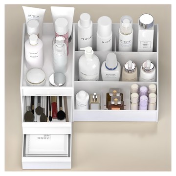 抽屜式化妝品文具桌面收納架，環保PP材質，白色/藍色  1個