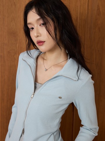 個性假兩件翻領拉鍊上衣