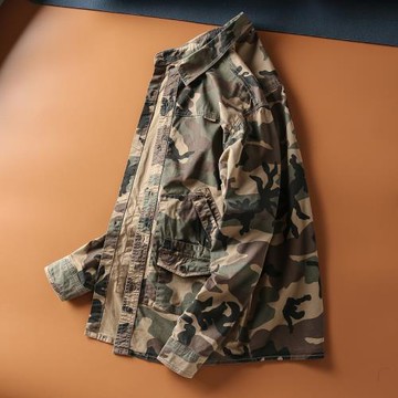 春秋新款美式復古迷彩做舊阿美咔嘰多口袋工裝休閑襯衫夾克外套男