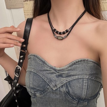 【台灣公司 可打統編】免運 新中式民族風編織天珠桶珠項鏈小眾設計高級感女鎖骨鏈國潮毛衣鏈 可開發票 全館五折 工廠現貨直銷 新品特價 z9211