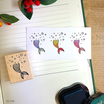 楓木印章-魚尾與泡泡