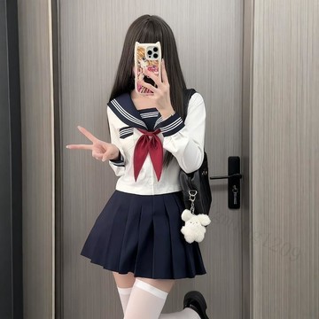 【校供感JK制服】熱銷原創JK制服 學院校服 學院風套裝 基礎款白三本短袖 百搭紺色短裙 短裙套裝 jk制服套裝