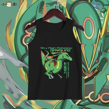 精靈寶可夢神獸天空龍裂空座無袖t恤衫男女兒童裝學生款純棉背心