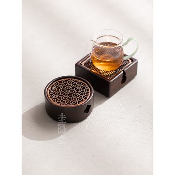 圭隱堂黑檀木溫茶爐溫酒暖茶爐家用復古蠟燭底座烤茶溫茶器保溫爐