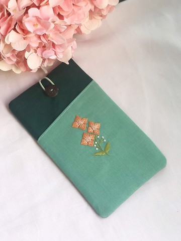 手工刺繡亞麻手機套