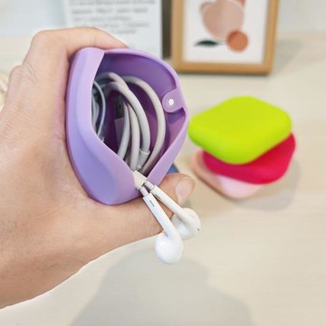 新品耳機收納包 簡約便攜數據線收納盒軟硅膠有線耳機收納袋