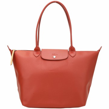 LONGCHAMP Le Pliage City 壓紋皮革塗層帆布水餃包(L/赤褐色)