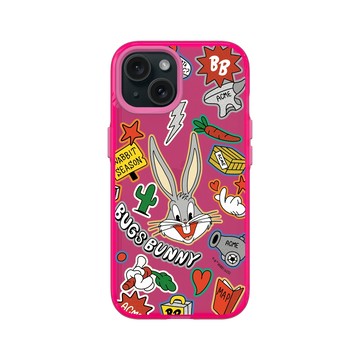 iPhone 15 Clear 粉漾桃 - 樂一通 Looney Tunes - 兔巴哥貼紙款