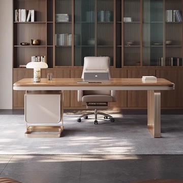 公司貨免運 開發票 辦公桌 胡桃色實木書桌輕奢現代辦公室辦公電腦桌設計師高級感書房寫字臺