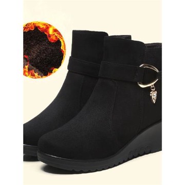 媽媽鞋棉鞋冬季中老年女鞋保暖防滑短靴坡跟平底加絨老北京布鞋女