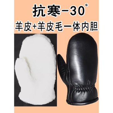 男女士真皮連指手套真毛羊皮羊毛皮毛一體冬保暖加厚棉防風手悶子