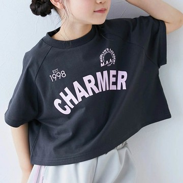 日本 devirock - 女孩運動風設計款短袖上衣-CHARMER-黑x粉白