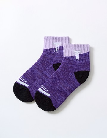 字母撞色花紗氣墊襪(童)- 紫