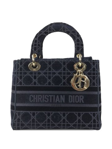 Christian Dior Pre-Owned - 2020 medium Cannage Lady D-Lite two-way handbag - women - Velvet - One Size - Blue