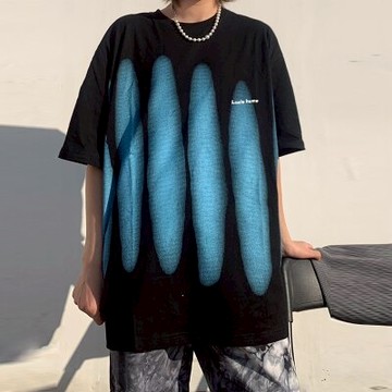 FINDSENSE X 韓潮 男士 街頭流行 寬鬆 暗黑 圓條印花 短袖T恤 情侶T