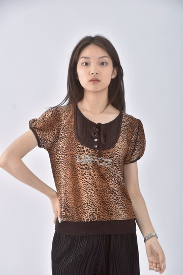 (S) 雅娜兒豹紋棕色短袖上衣