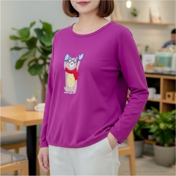 【INI】休閒溫暖、簡單輕鬆好感長袖上衣．紫紅色