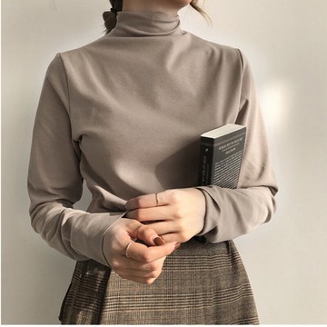 ins超火長袖T恤女初秋韓版修身顯瘦打底衫潮時尚百搭半高領上衣服