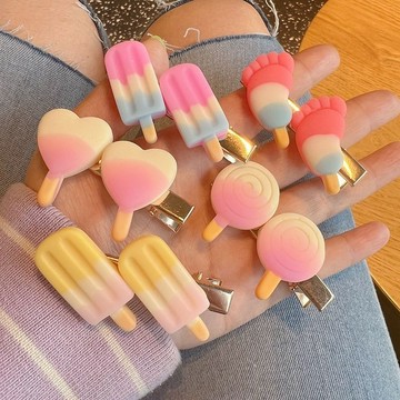 桃園出貨✨大腳板漸層雪糕棒少女心甜美可愛無痕髮夾瀏海夾糖迷你邊夾髮飾品